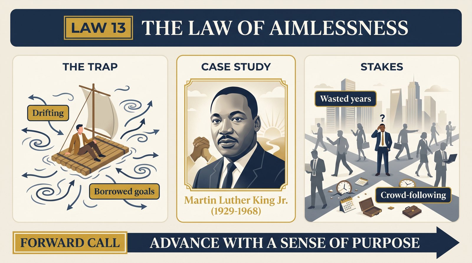 law-13-aimlessness overview infographic