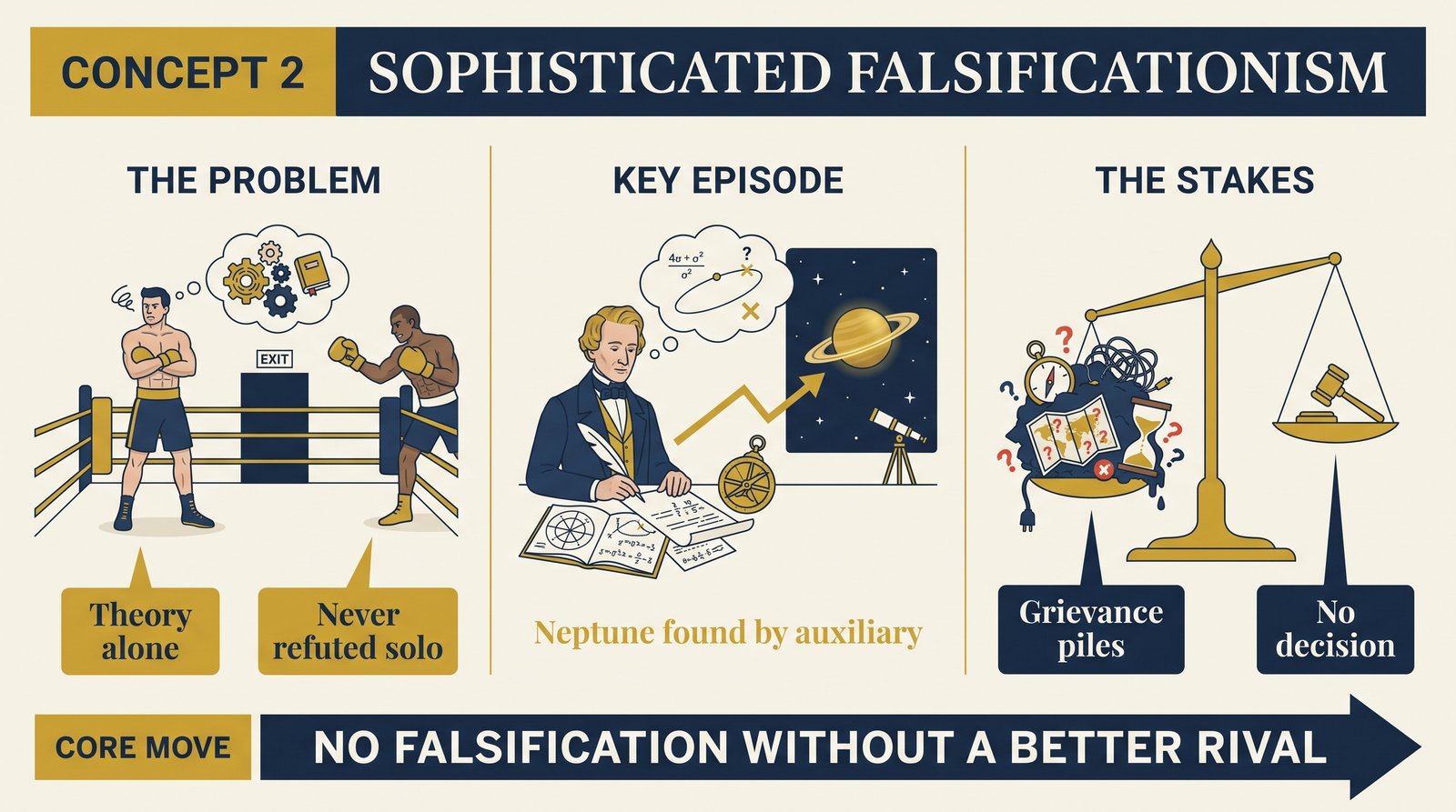 concept-02-sophisticated-falsificationism overview infographic